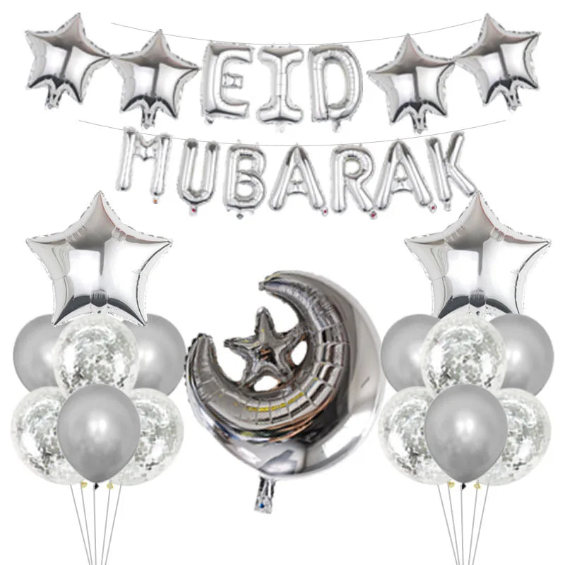 Eid Mubarak Balloons 2024 Ramadan Decorations for Home Moon Star Foil Balloon Muslim Aid Moubarak Kareem Festival Party Supplies Good Vibrations