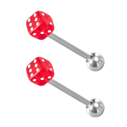 2pcs Good Luck Dice Tongue Ring Surgical Steel Tongue Piercing Barbell Colorful Labret Stud Bar for Women Men Body Jewelry 14G Good Vibrations