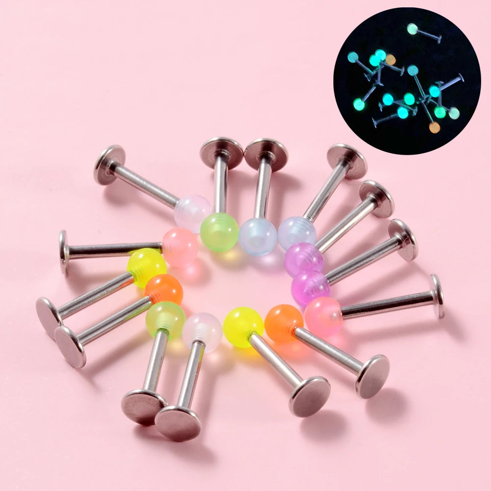 Surgical Steel Bar Tongue Rings Acrylic Glow in the dark ball Tongue Barbell Luminous Acrylic Ball Belly button Ring Piercing Good Vibrations