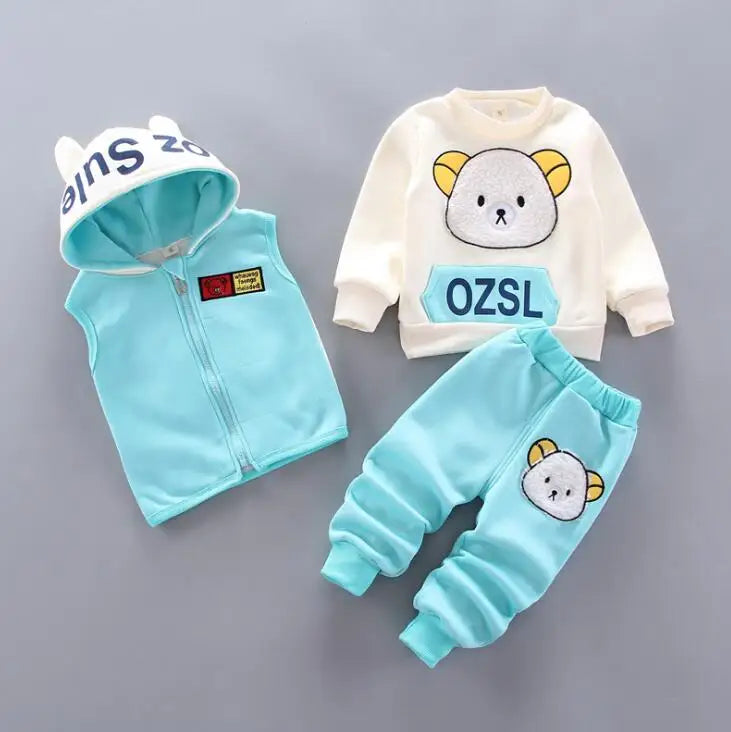 Baby Boys And Girls Clothing Set Tricken Fleece Children Hooded Outerwear Tops Pants 3PCS Outfits Kids Toddler Warm Costume Suit Good Vibrations
