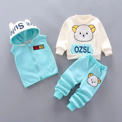 Baby Boys And Girls Clothing Set Tricken Fleece Children Hooded Outerwear Tops Pants 3PCS Outfits Kids Toddler Warm Costume Suit Good Vibrations