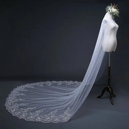 Qushine WholeSale Long Tulle Wedding Bridal Veil Lace Wedding Veil Good Vibrations