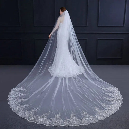 Qushine WholeSale Long Tulle Wedding Bridal Veil Lace Wedding Veil Good Vibrations