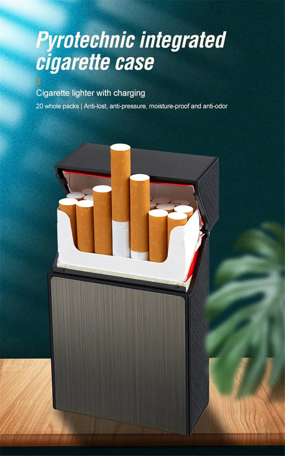 Portable metal cigarette case with 20pcs capacity, featuring a sleek design and anti-pressure protection.