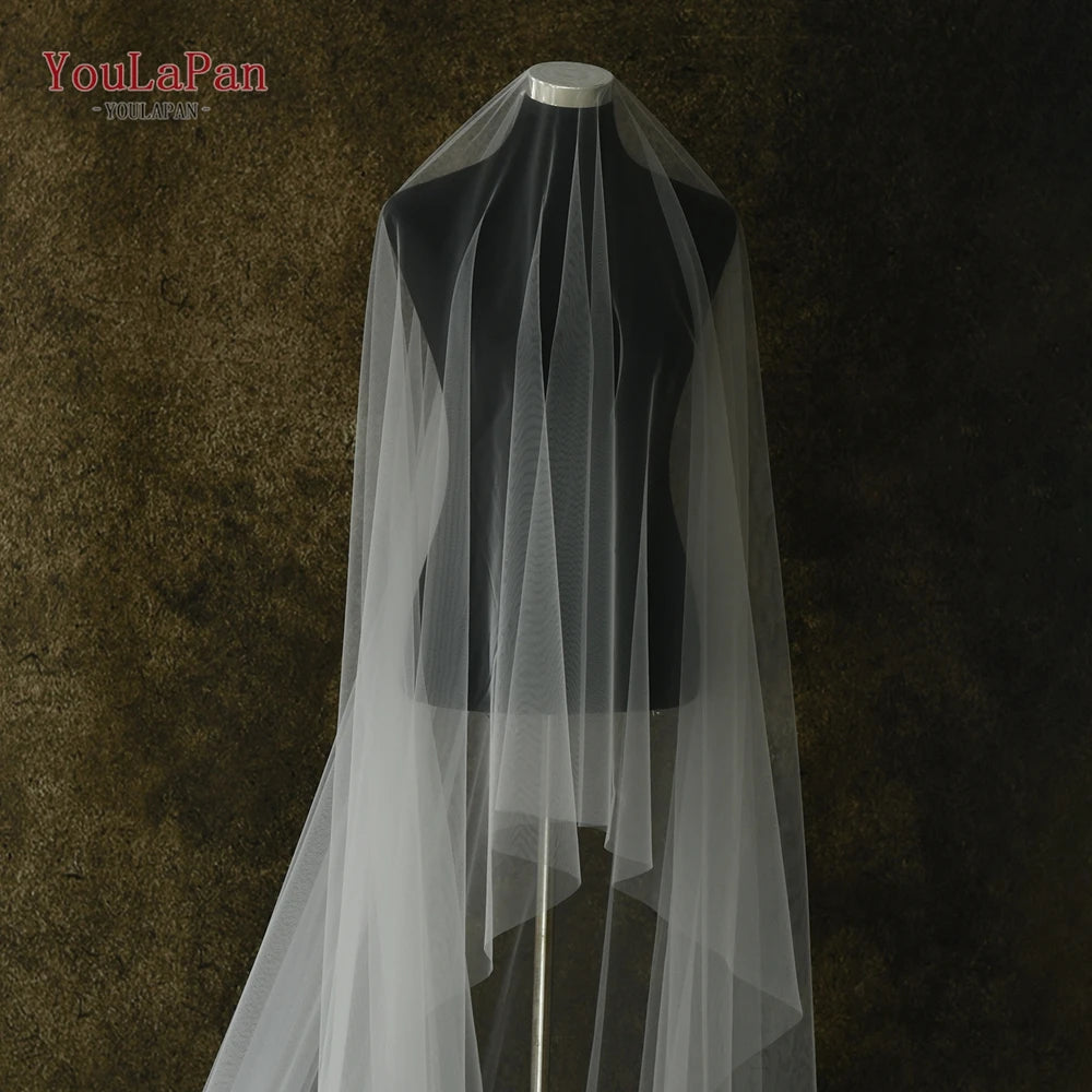 YouLaPan V25-L Extra Large Solid Color Bridal Veil 118 Inch Round Double Layer Classic Veil for Cathedral Wedding Lawn Wedding Good Vibrations