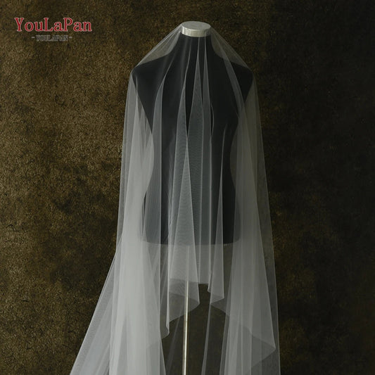 YouLaPan V25-L Extra Large Solid Color Bridal Veil 118 Inch Round Double Layer Classic Veil for Cathedral Wedding Lawn Wedding Good Vibrations