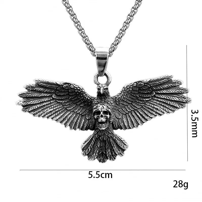Retro Gothic Skull Face Eagle Pendant Stainless Steel Chain Necklaces Men's Hip-hop Jewelry