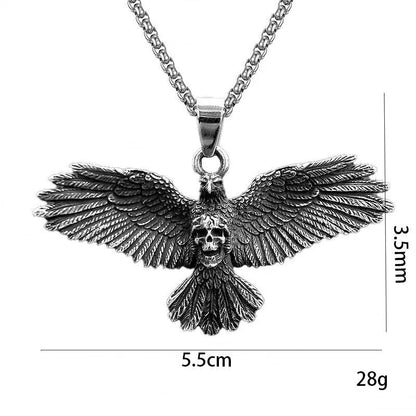 Retro Gothic Skull Face Eagle Pendant Stainless Steel Chain Necklaces Men's Hip-hop Jewelry