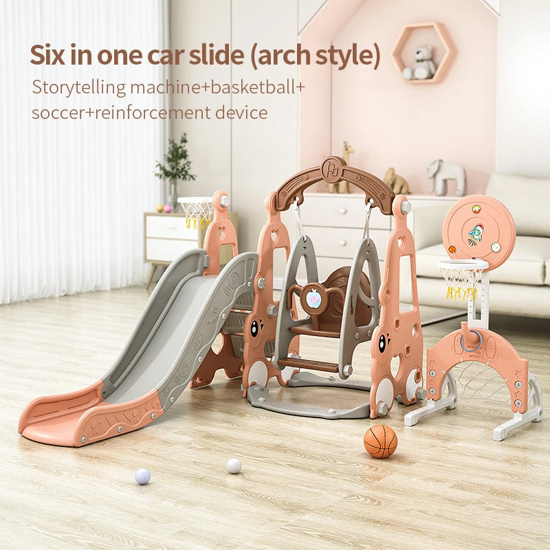 Indoor 6-in-1 Plastic Swing and Slide Set for Kids PE Baby Climbing Equipment Kindergarten Daycare Playhouse Good Vibrations