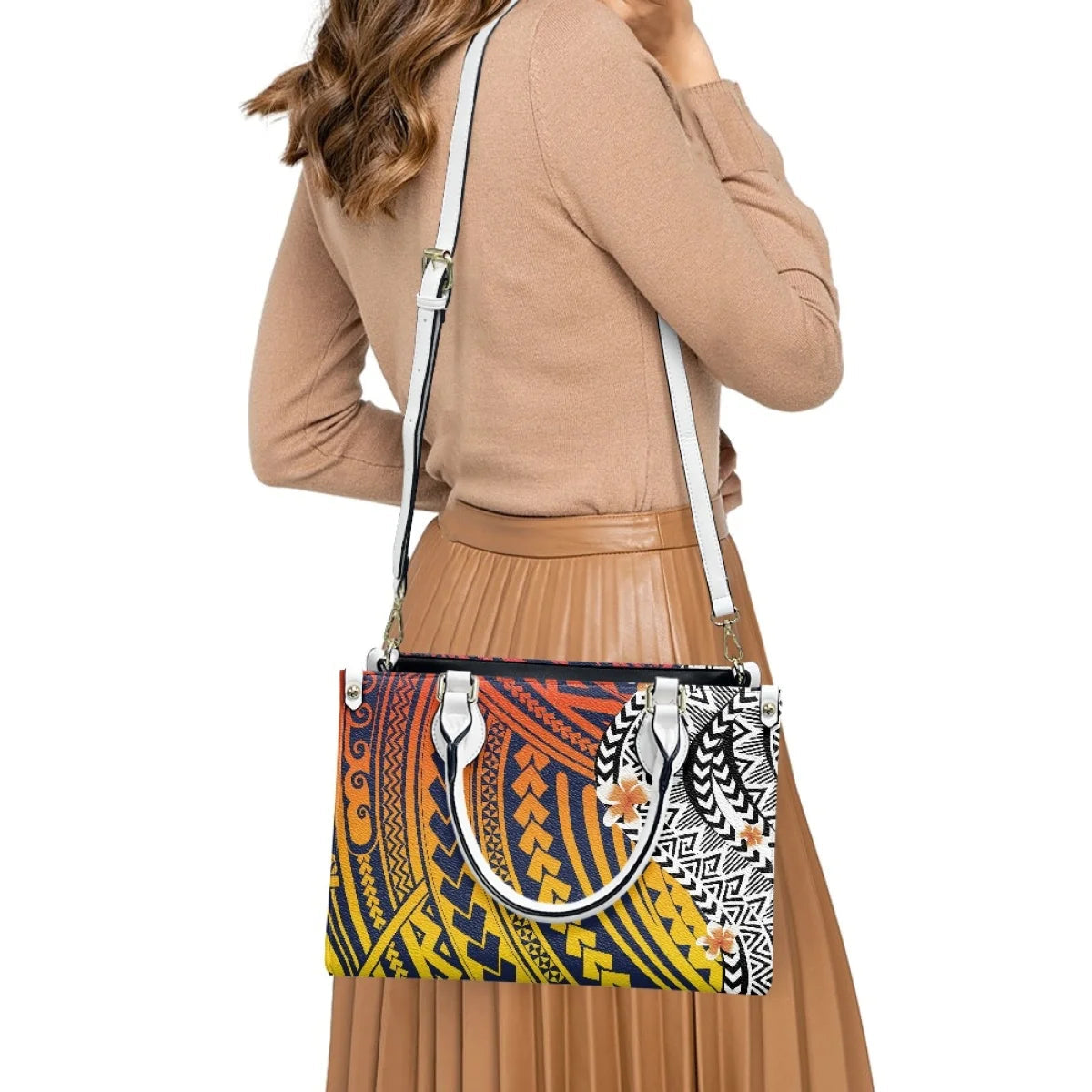 Customized Luxury Leather Women Handbag Hawaii Tribal Polynesian Tattoo Print Pu Leather Purse Shoulder Bag Lightweight Tote Bag Good Vibrations