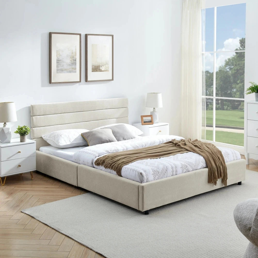 Queen Size Cushioned Bed Comfortable Cushionedbed Frame Headboard and Solid Bed Frame Good Vibrations