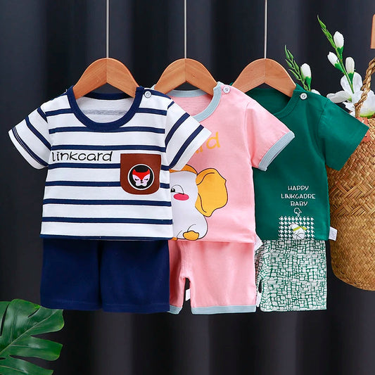Kids Clothes Set Baby Boy/Girl T-Shirt + Shorts Summer Clothing Cotton Cartoon Casual Boys Tracksuit Children Baby Clothes Set Good Vibrations