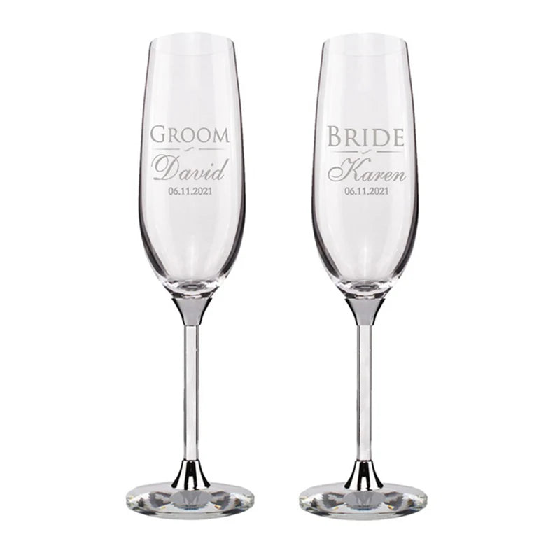 Personalized Champagne Flute Wedding Party Mr and Mrs Champagne Glasses Anniversary Gift for Couple New Years Celebration Good Vibrations