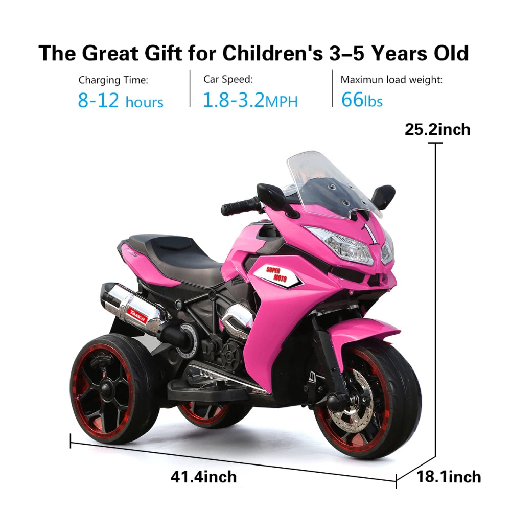12V Kids Electric Scooter Girls Scooter Children Battery Motor Rechargeable 3 Wheels Electric Motorcycle with Light Wheels Good Vibrations
