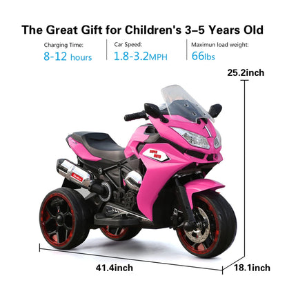 12V Kids Electric Scooter Girls Scooter Children Battery Motor Rechargeable 3 Wheels Electric Motorcycle with Light Wheels Good Vibrations