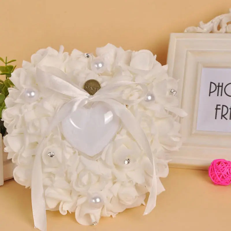 1Pcs Heart-shape Rose Flowers Ring Box Romantic Wedding Jewelry Case Ring Bearer Pillow Cushion Holder Valentine's Day Gift Good Vibrations