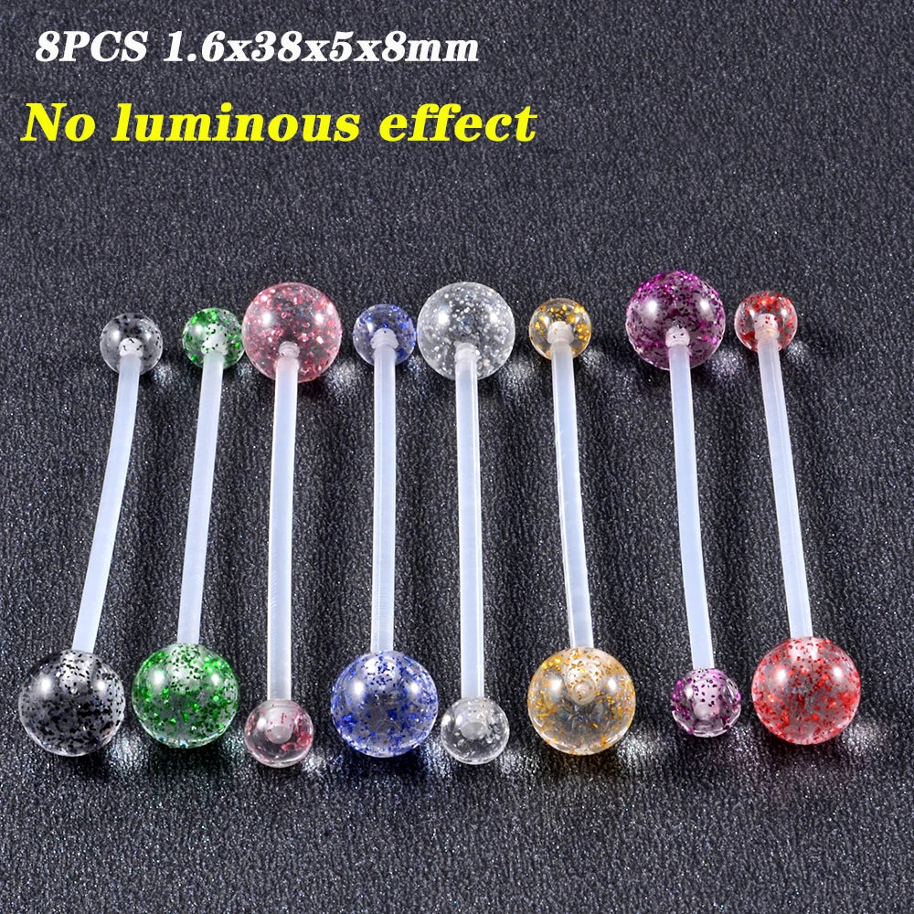 Surgical Steel Bar Tongue Rings Acrylic Glow in the dark ball Tongue Barbell Luminous Acrylic Ball Belly button Ring Piercing Good Vibrations
