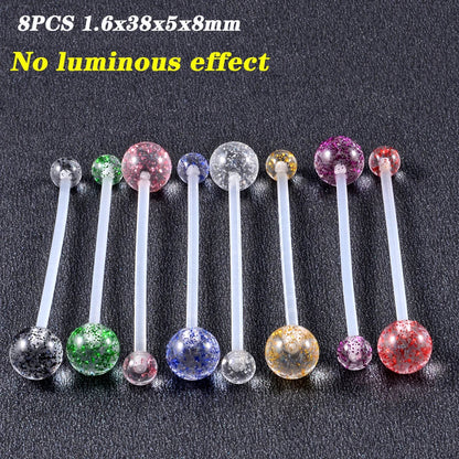 Surgical Steel Bar Tongue Rings Acrylic Glow in the dark ball Tongue Barbell Luminous Acrylic Ball Belly button Ring Piercing Good Vibrations