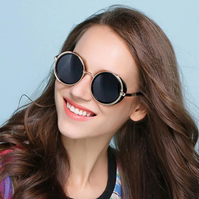 SHAUNA Vintage Women Steampunk Retro Coating Men Round Sunglasses Brand Designer Punk Sun Glasses UV400 Good Vibrations