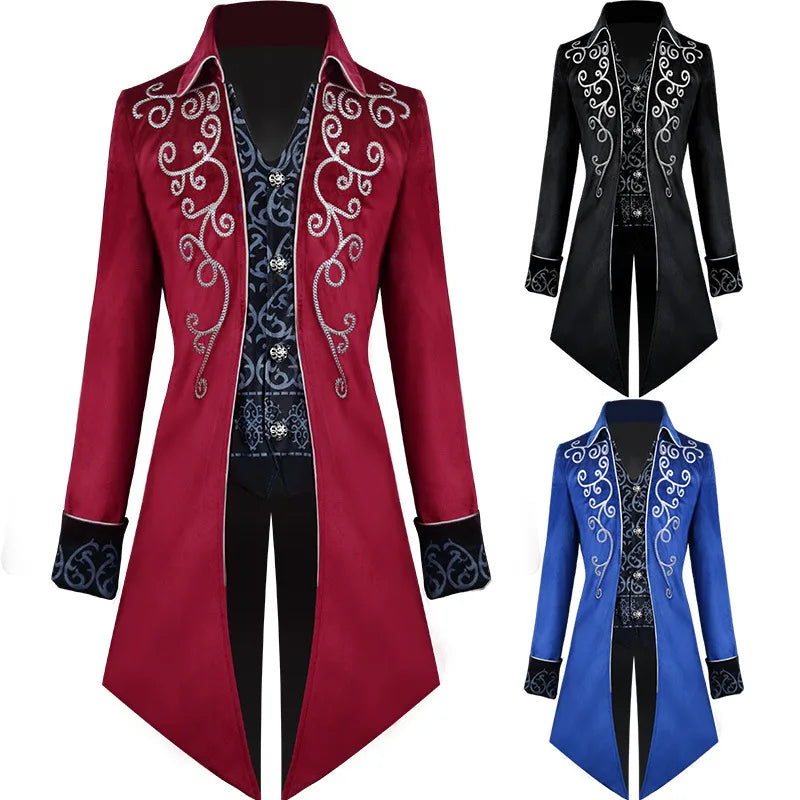 Medieval Men's Steampunk Vintage Tailcoat Jacket Gothic Victorian Frock Coat Uniform Halloween Costume Good Vibrations