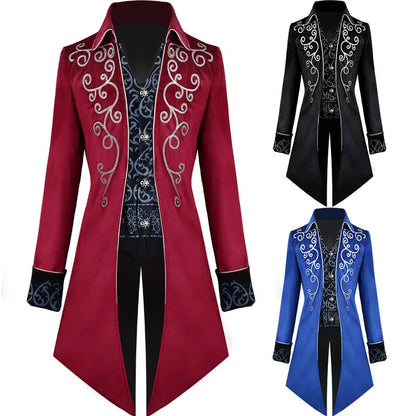 Medieval Men's Steampunk Vintage Tailcoat Jacket Gothic Victorian Frock Coat Uniform Halloween Costume Good Vibrations