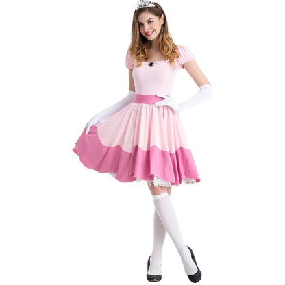 Deluxe Adult Princess Peach Costume Women Princess Peach Super Brothers Bros Party Cosplay Halloween Costumes Good Vibrations