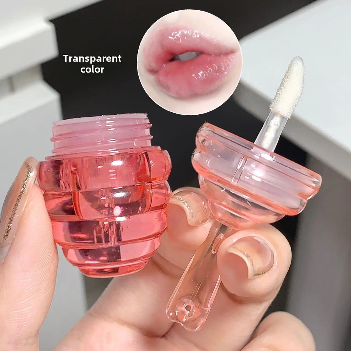 MAGIC CASA 2-Pcs Set Little Honey Pot Lip Oil Cute Lip Gloss Moisturizing Lip Line Hydrating Good Vibrations