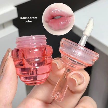 MAGIC CASA 2-Pcs Set Little Honey Pot Lip Oil Cute Lip Gloss Moisturizing Lip Line Hydrating Good Vibrations
