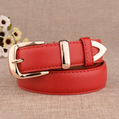 Fashion Women Leather Belts High Quality Gold Buckle Best Matching Dress Jeans Belts for Lady LB2146 Good Vibrations