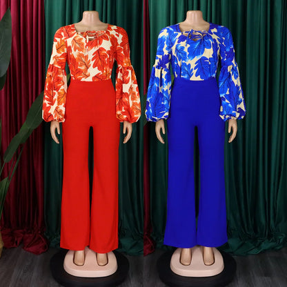 D386 Trendy Ladies Office 2 Piece Pants Set Women Outfits for Women Print Strap Top Wide Leg Pants Two Piece Set Women Clothing Good Vibrations