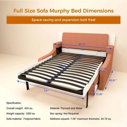 Modern Designed Vertical Murphy Bed Sofa Space-Saving Hidden Bed New Style Gas Struts No Wall-Mounting Needed Wood Panel Style Good Vibrations