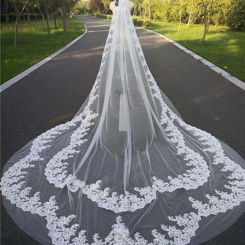 Mumuleo Bridal Veils Cathedral Long Lace Wedding Veil With Comb One Layer High Quality White Ivory Mariage Good Vibrations