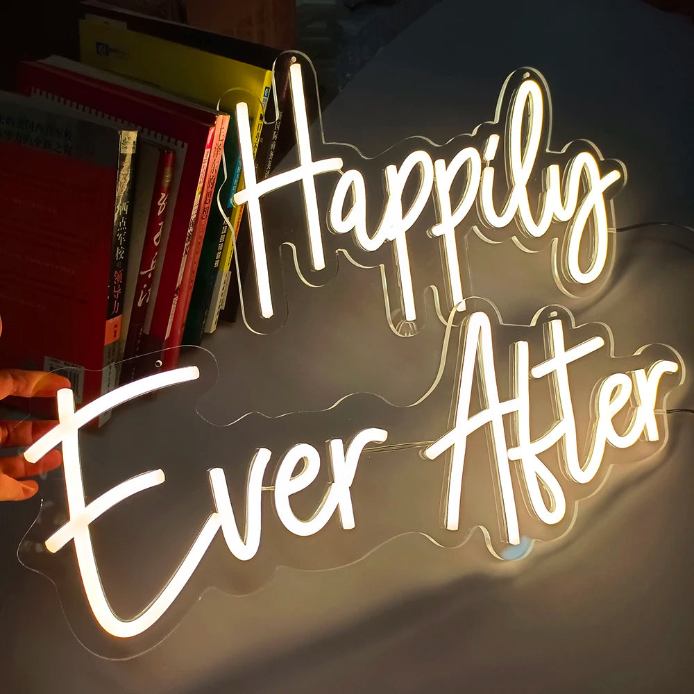 Happily Ever After Neon Sign Wedding Party Lights Event Background Decorative Lights Dimmable Good Vibrations