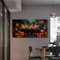 Spooky Halloween Scene Canvas Wall Art: Pumpkins, Bats & Candles Ideal Seasonal Spooky Decor Perfect for Halloween Home Decor Good Vibrations