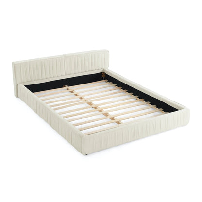 Modern Style Queen-Size Bedroom Furniture Bed Frame with Chenillefabric with Pleated Design Good Vibrations