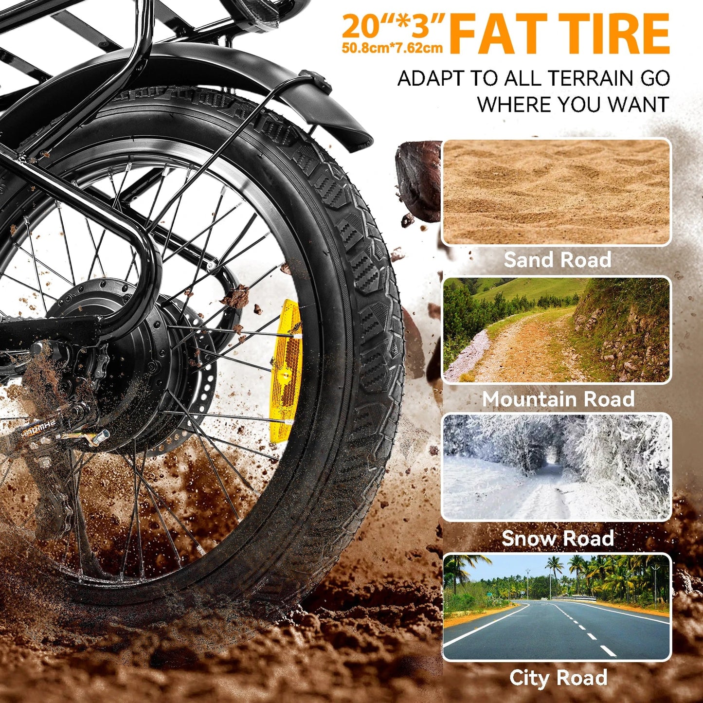 20-inch Electric Bike with Fat Tires Outdoor Use Portable Design Long Battery Life Non-Suspension Front Fork Electric City Bike Good Vibrations