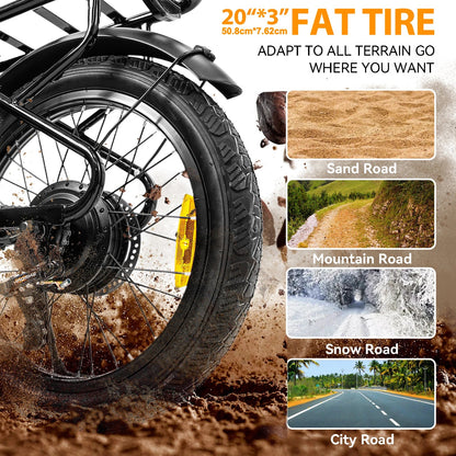 20-inch Electric Bike with Fat Tires Outdoor Use Portable Design Long Battery Life Non-Suspension Front Fork Electric City Bike Good Vibrations