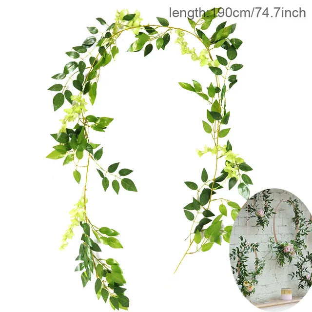 Wedding Decoration Artificial Fake Leaves Vines Eucalyptus Garlands Wall Hanging Plant Ivy Birthday Party Wedding Table Decor Good Vibrations