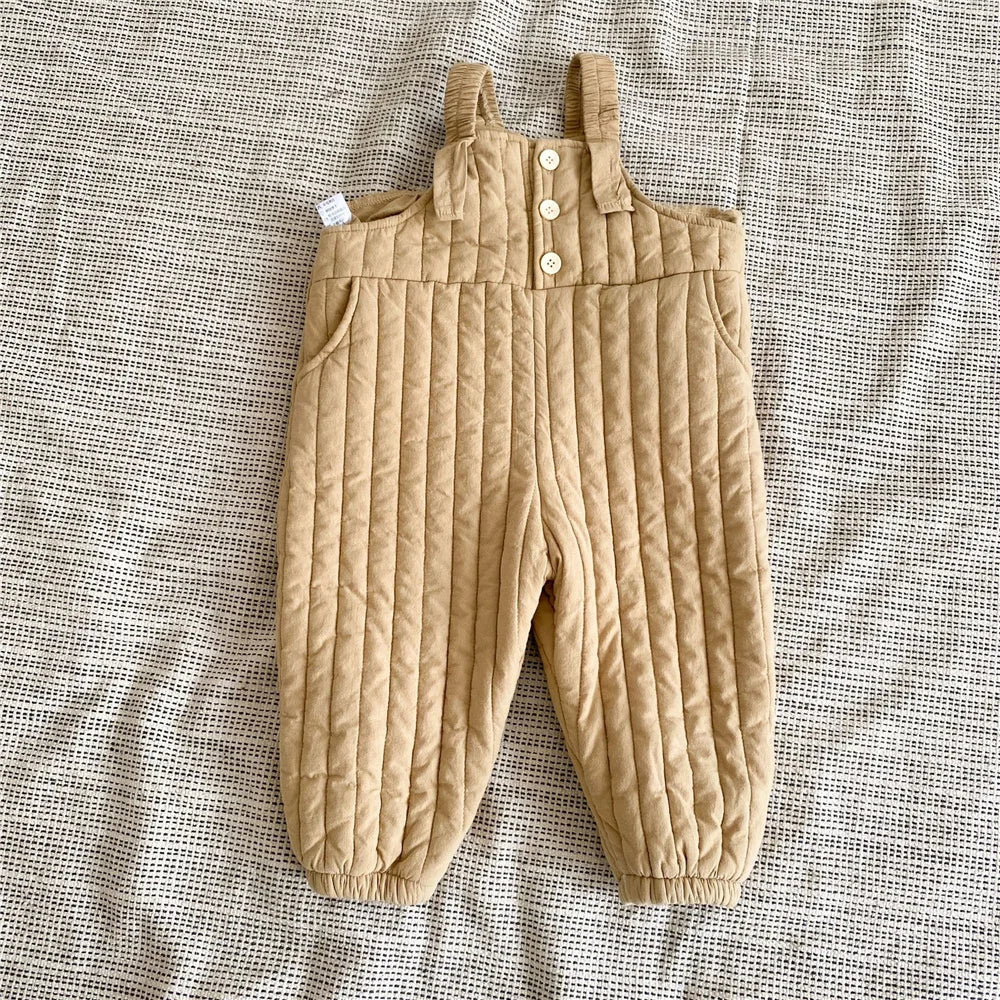 2021 Autumn Winter unisex solid color quilted overalls Korean style boys and girls warm thick casual suspender trousers 2-6Y Good Vibrations