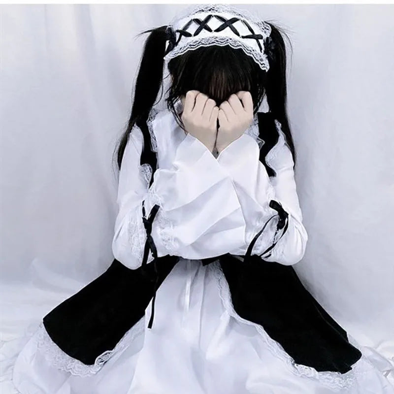 Women Maid Outfit Lolita Cosplay Cute Sexy Erotic Kawaii Cafe Costume Black White Men Uniform Apron Dress Cute Bowknot Mucama Good Vibrations