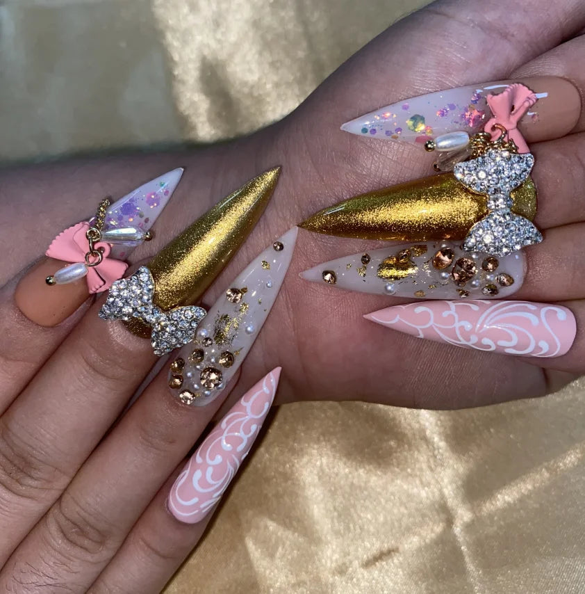 High Quality Multiply Designs 3D Handmade Customize Salon Press on Nails Acrylic Materials Set Good Vibrations