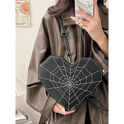 Unique Style Heart Shape PU Leather Backpack for Girls Personality Spider Web Shoulder Bag Purse Backpack Good Vibrations