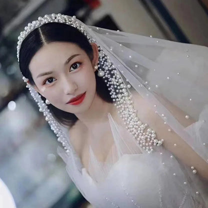 Bridal Pearl Wedding Veil Cape Lace Wedding Veil for Bride Beaded Edge Bridal Veil Good Vibrations