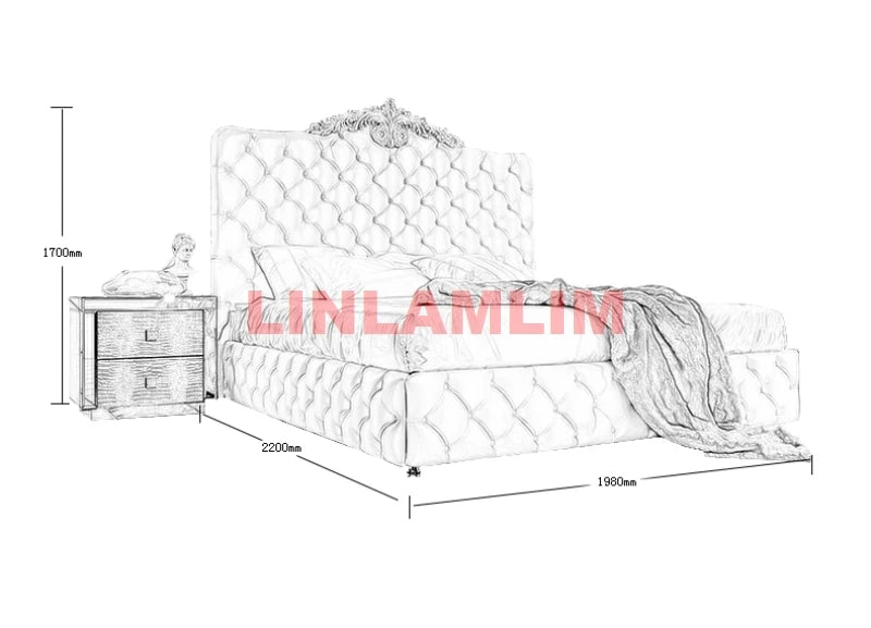 rectangle bed frame camas кровать двуспальная cama Genuine Leather BED سرير lit camara beds solid wooden carved leather buttons Good Vibrations