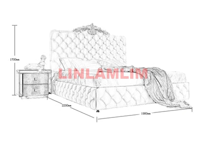 rectangle bed frame camas кровать двуспальная cama Genuine Leather BED سرير lit camara beds solid wooden carved leather buttons Good Vibrations