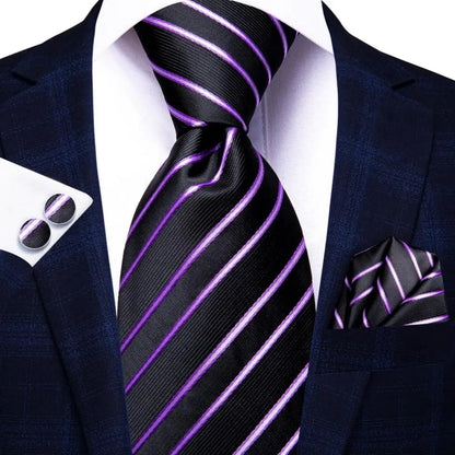 Black Red Striped Silk Wedding Tie For Men Handky Cufflink Gift Men Necktie Fashion Business Party Dropshiping Hi-Tie Designer Good Vibrations