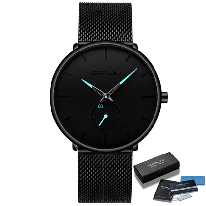Men Watch CRRJU Watch Women Quartz Dress Watch for Men Dress Watches Fashion Unisex Ultra Thin Wristwatch Relojes Para Hombre Good Vibrations