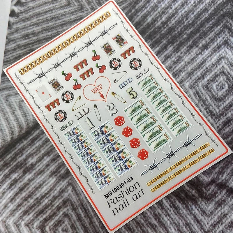 3D Money Dollar Sign Design Nail Art Sticker Decals Self Adhesive Manicure Tips Wraps Decoration Sliders for Nails Good Vibrations