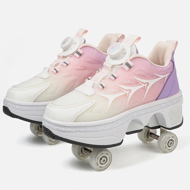 Factory New Kick Roller Shoes Cool Style Skate Shoe Kick Out with 4wheels Children Sliding Young Adjustable Rollershoes Sneakers Good Vibrations