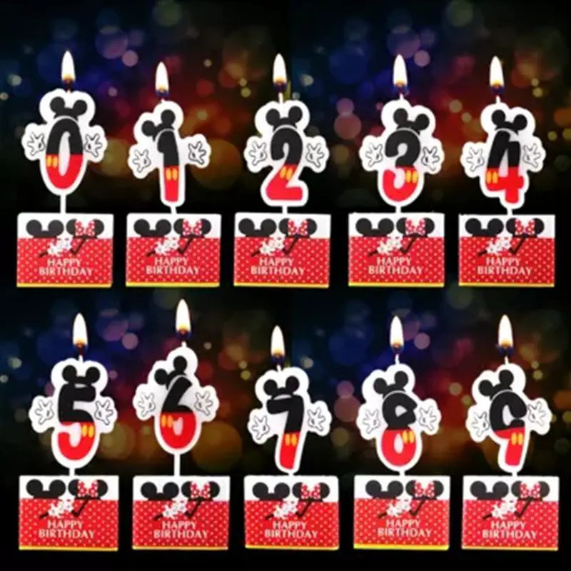Hot Happy Birthday Number 0-9 Candles Cartoon Mickey Minnie Mouse Candle Cake Cupcake Topper Party Decoration Supplies DIY Gifts Good Vibrations